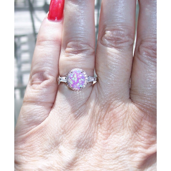 925 STERLING SILVER Lab Created Pink Opal CZ Ring - Picture 3 of 16